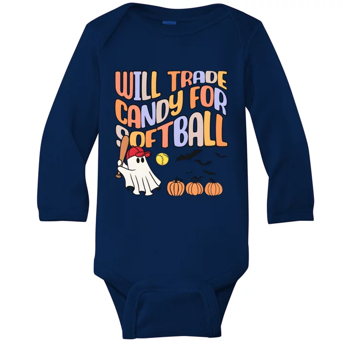 Will Trade Candy For Softball Baby Long Sleeve Bodysuit