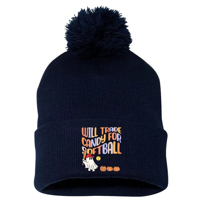 Will Trade Candy For Softball Pom Pom 12in Knit Beanie