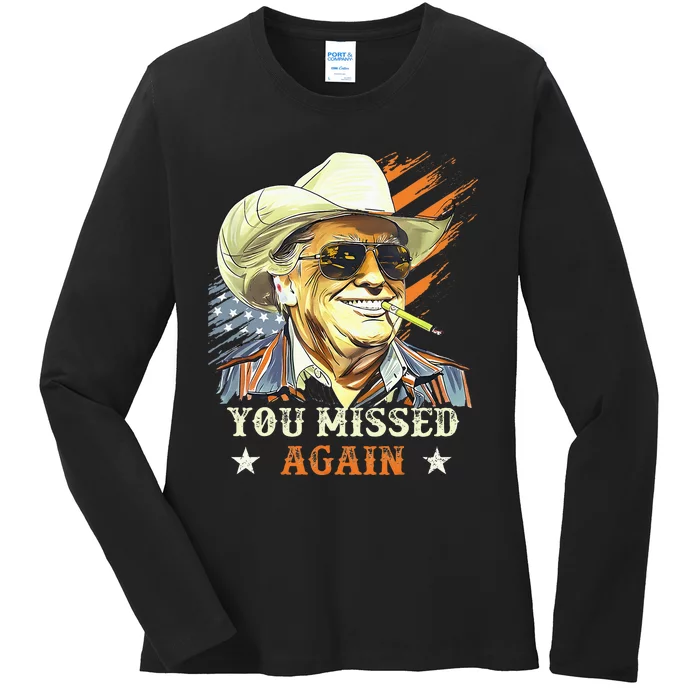 Western Trump Cow You Missed Again Ladies Long Sleeve Shirt