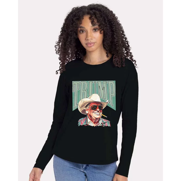 Western Trump Cowboy Make America Great Trump Daddy Maga Womens Cotton Relaxed Long Sleeve T-Shirt