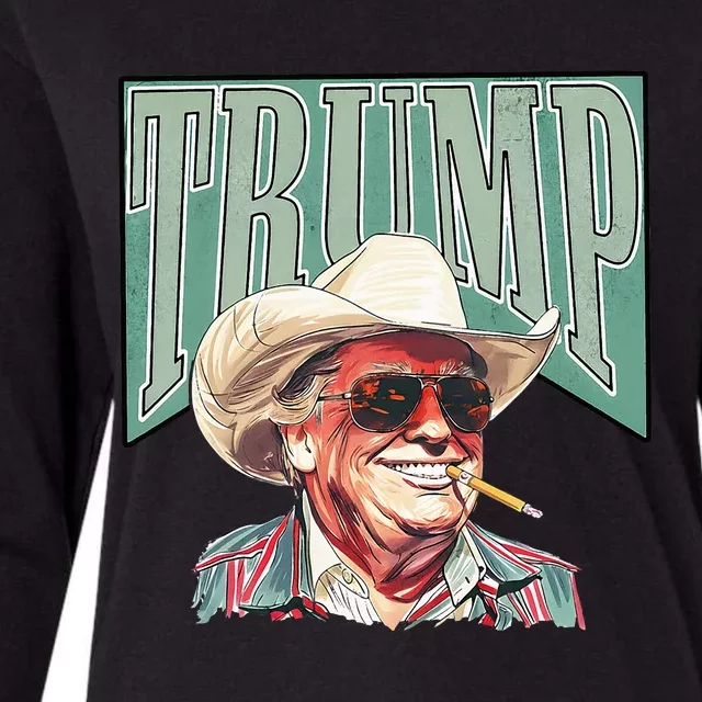 Western Trump Cowboy Make America Great Trump Daddy Maga Womens Cotton Relaxed Long Sleeve T-Shirt