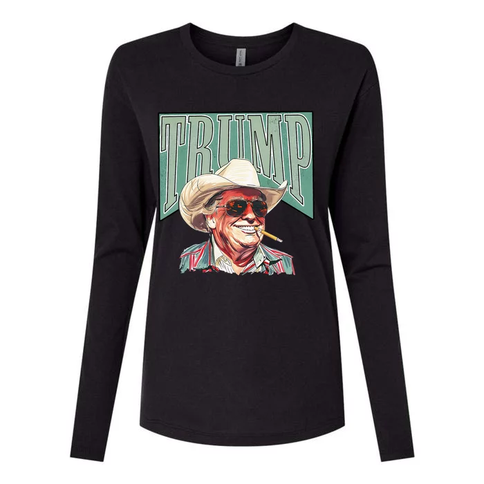 Western Trump Cowboy Make America Great Trump Daddy Maga Womens Cotton Relaxed Long Sleeve T-Shirt