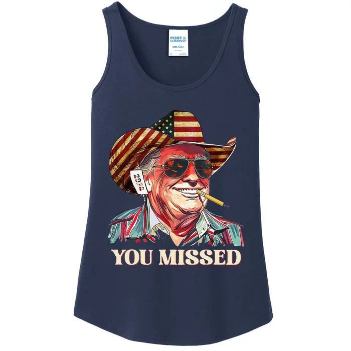 Western Trump Cowboy You Missed American Flag Cowboy Hat Ladies Essential Tank