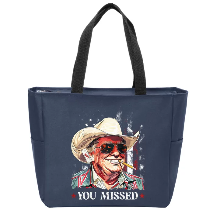 Western Trump Cowboy You Missed Trump 2024 Usa Flag Zip Tote Bag