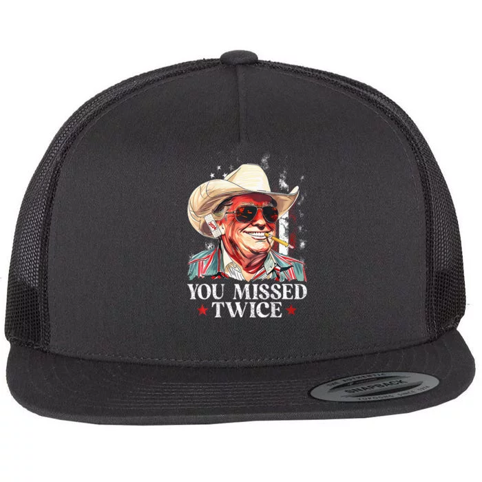 Western Trump Cow You Missed Twice Trump 2024 Usa Flag Flat Bill Trucker Hat