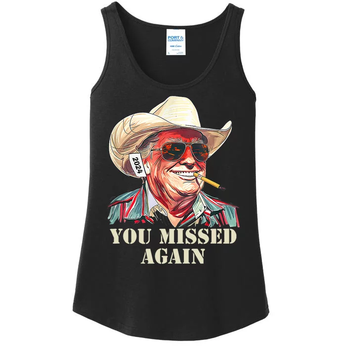 Western Trump Cowboy You Missed Again Ladies Essential Tank