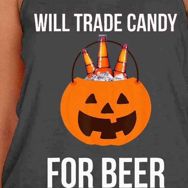 Will Trade Candy For Beer College Halloween Costume Adult Women's Knotted Racerback Tank