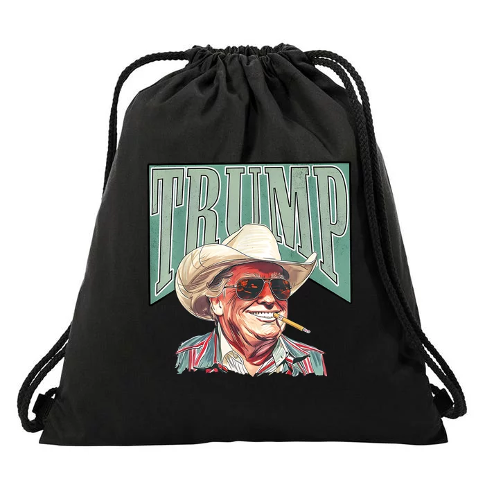 Western Trump Cowboy Make America Great Trump Daddy Maga Drawstring Bag