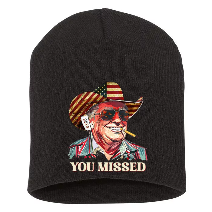 Western Trump Cowboy You Missed American Flag Short Acrylic Beanie