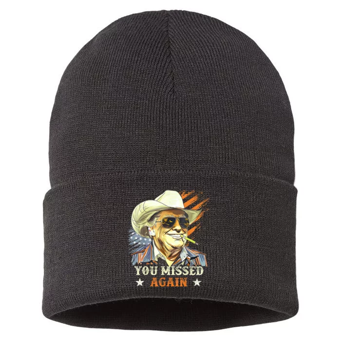 Western Trump Cowboy You Missed Again Funny Sustainable Knit Beanie