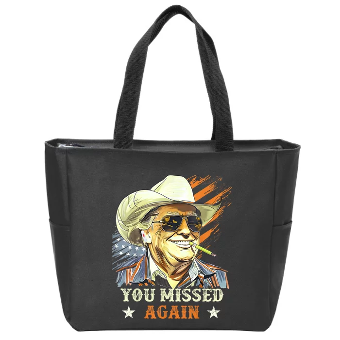 Western Trump Cowboy You Missed Again Funny Zip Tote Bag