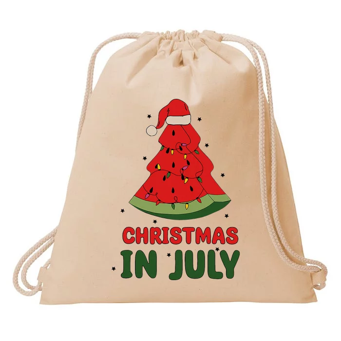 Watermelon Tree Christmas In July Festivities Drawstring Bag