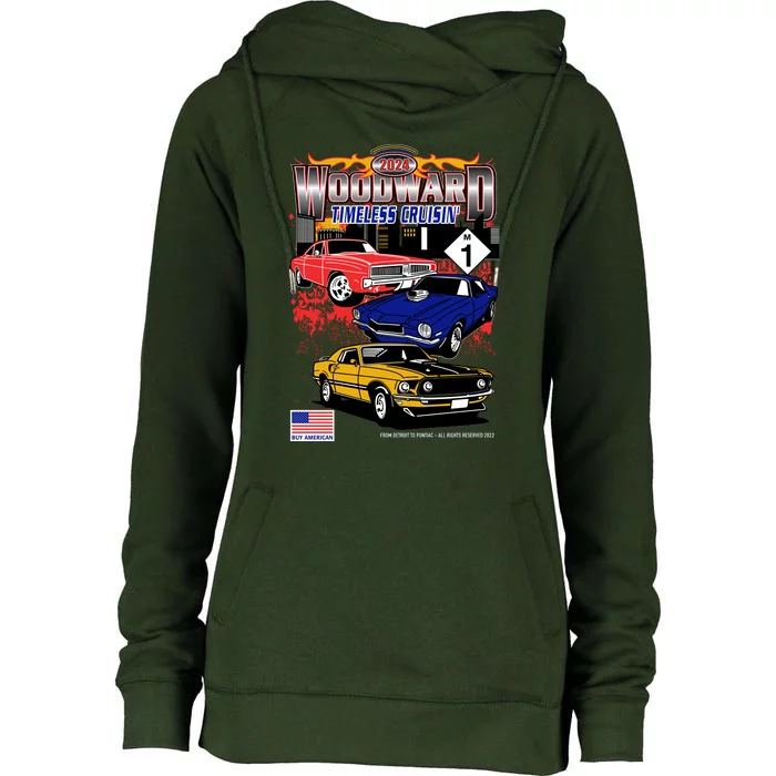 Woodward Timeless Cruisin 2024 Car Cruise Womens Funnel Neck Pullover Hood