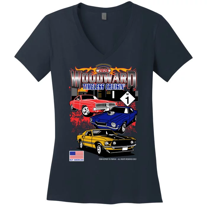 Woodward Timeless Cruisin 2024 Car Cruise Women's V-Neck T-Shirt