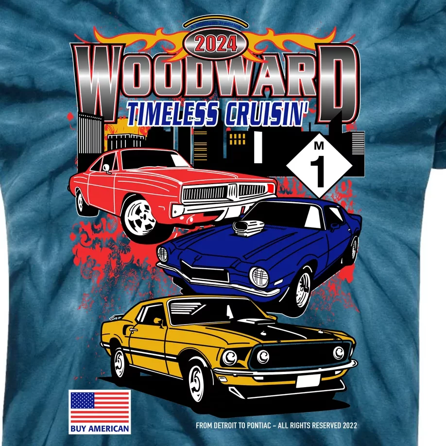 Woodward Timeless Cruisin 2024 Car Cruise Kids Tie-Dye T-Shirt