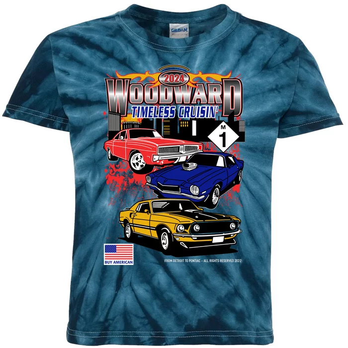 Woodward Timeless Cruisin 2024 Car Cruise Kids Tie-Dye T-Shirt