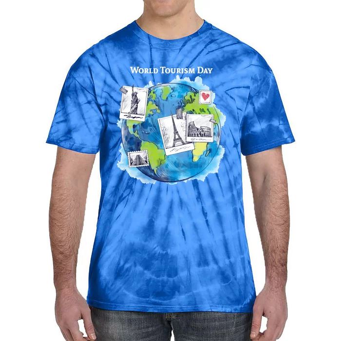 World Tourism Day Funny Gift Love To Travel Funny Gift World Globe Great Gift Tie-Dye T-Shirt