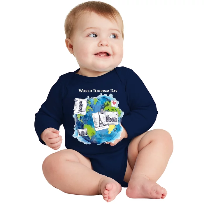 World Tourism Day Funny Gift Love To Travel Funny Gift World Globe Great Gift Baby Long Sleeve Bodysuit