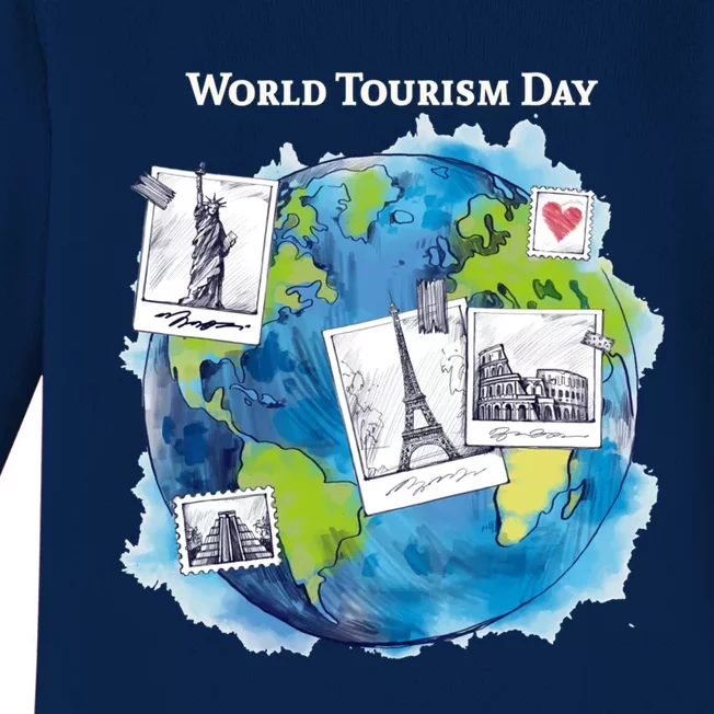 World Tourism Day Funny Gift Love To Travel Funny Gift World Globe Great Gift Baby Long Sleeve Bodysuit