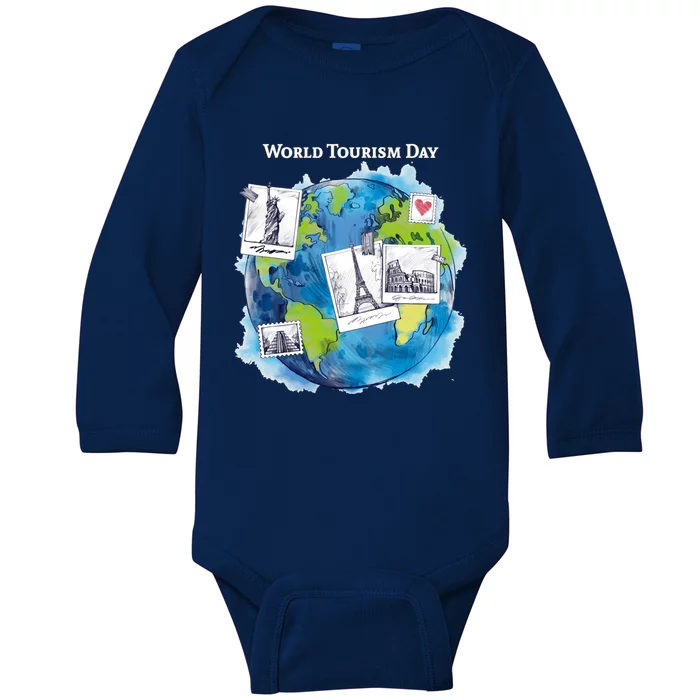 World Tourism Day Funny Gift Love To Travel Funny Gift World Globe Great Gift Baby Long Sleeve Bodysuit