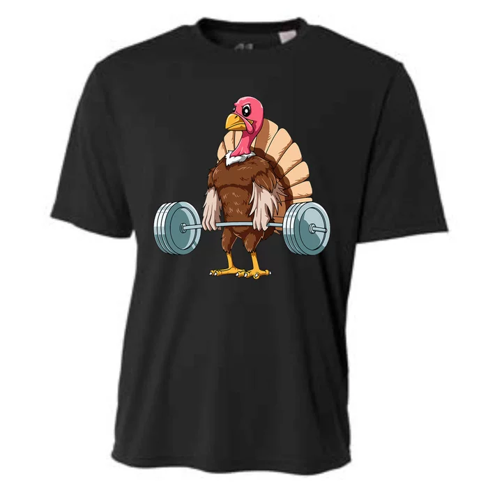 Weightlifting Turkey Deadlifting Thanksgiving Turkey Gym Cooling Performance Crew T-Shirt