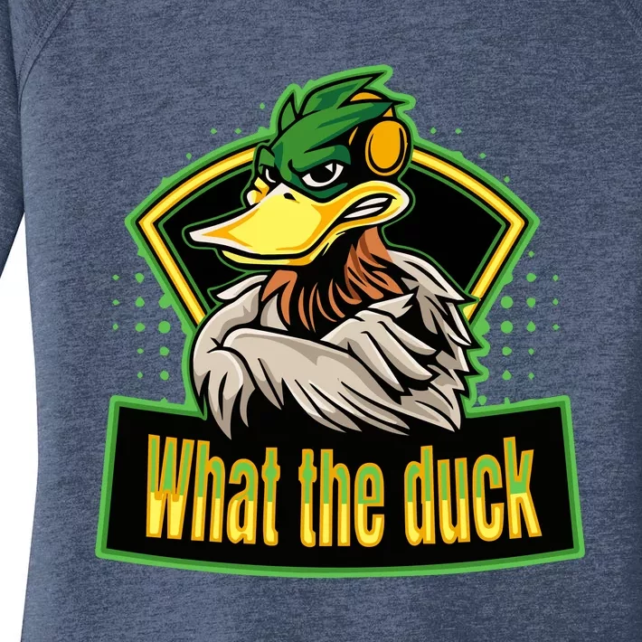 What The Duck Funny Duck Pun Funny Puns Duck Gamer Video Games Women's Perfect Tri Tunic Long Sleeve Shirt