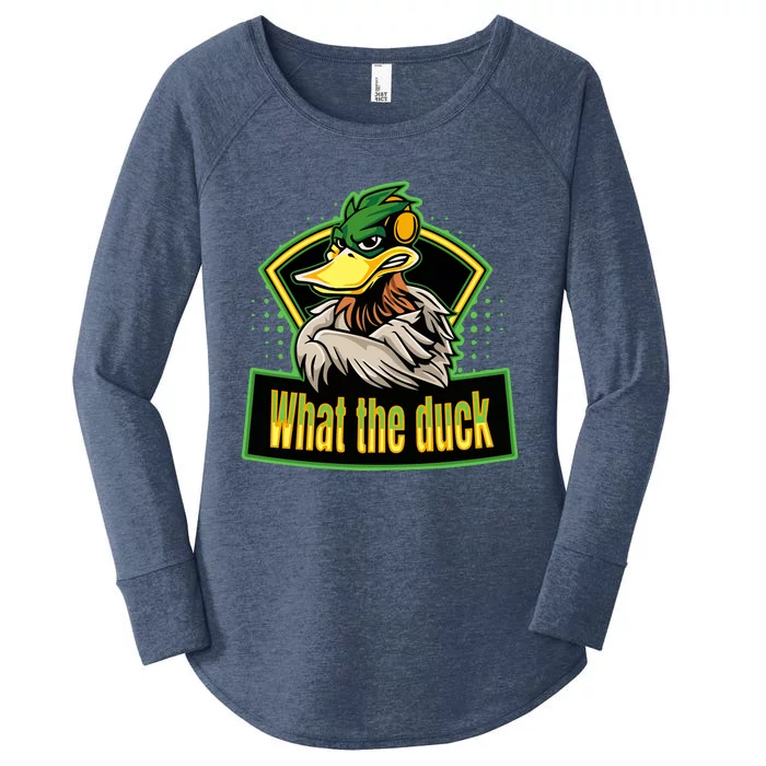 What The Duck Funny Duck Pun Funny Puns Duck Gamer Video Games Women's Perfect Tri Tunic Long Sleeve Shirt