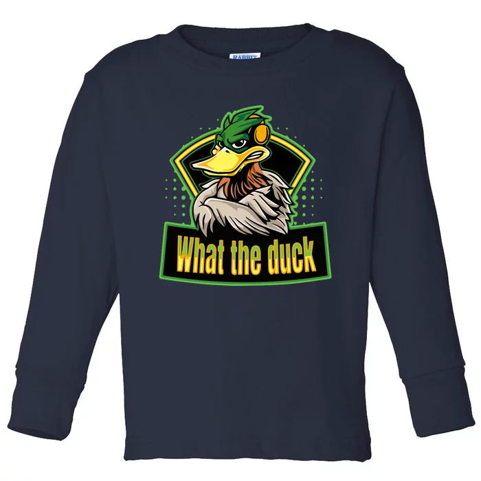 What The Duck Funny Duck Pun Funny Puns Duck Gamer Video Games Toddler Long Sleeve Shirt