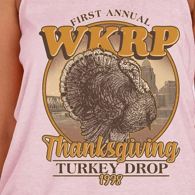 WKRP Turkey Drop 1978 Women's Knotted Racerback Tank