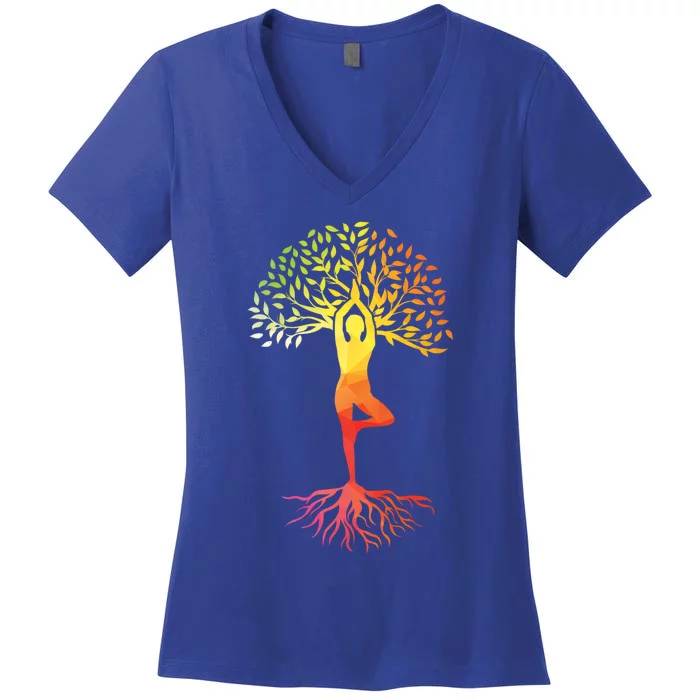 Wo Tie Dye Yoga Tree Of Life Yoga Zen Meditation Namaste Gift Women's V-Neck T-Shirt