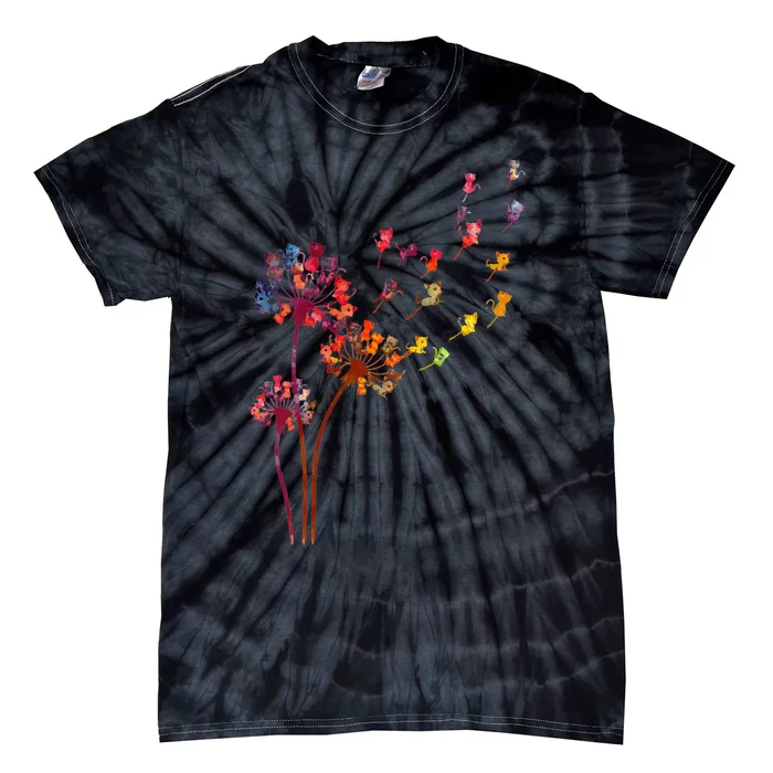 Wo Tie Dye Dandelion Cats Flower Colorful Pet Cat Tie-Dye T-Shirt