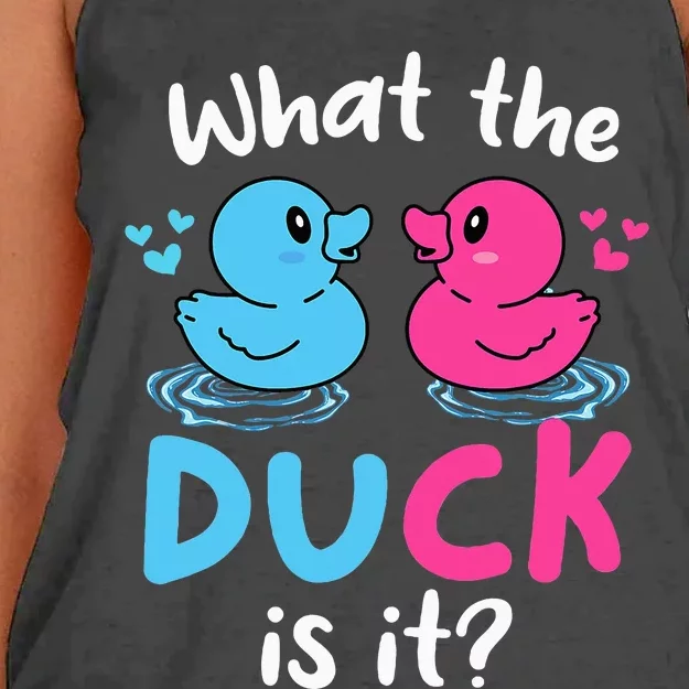 What The Ducks Is It Baby Gender Reveal Party Baby Shower Women's Knotted Racerback Tank