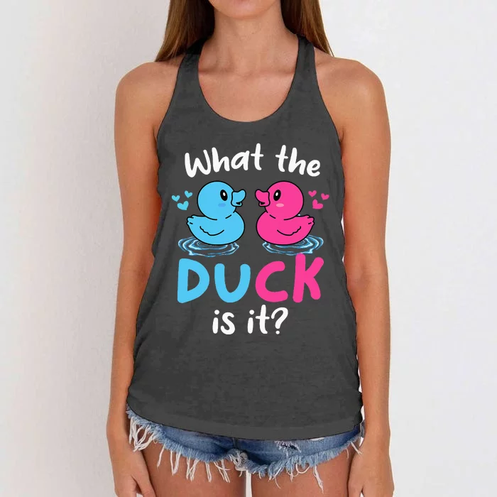 What The Ducks Is It Baby Gender Reveal Party Baby Shower Women's Knotted Racerback Tank