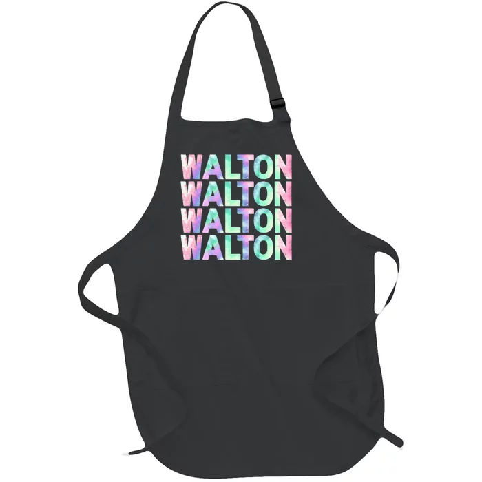 Walton Tie Dye Colorful Walton Name Repeated Full-Length Apron With Pocket