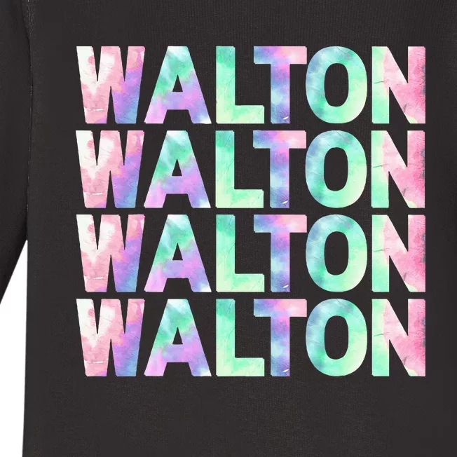 Walton Tie Dye Colorful Walton Name Repeated Baby Long Sleeve Bodysuit