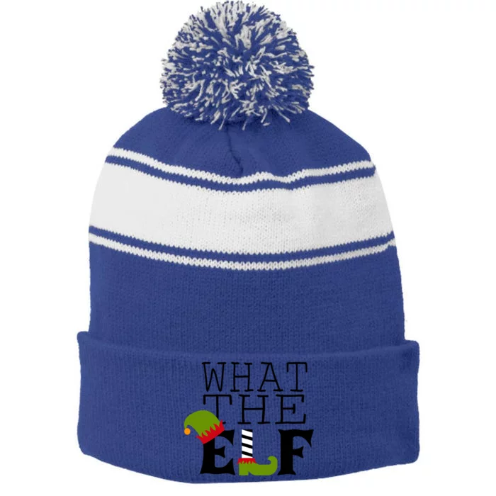 What The Elf Funny Christmas Festive Graphic Holiday Cool Gift Stripe Pom Pom Beanie