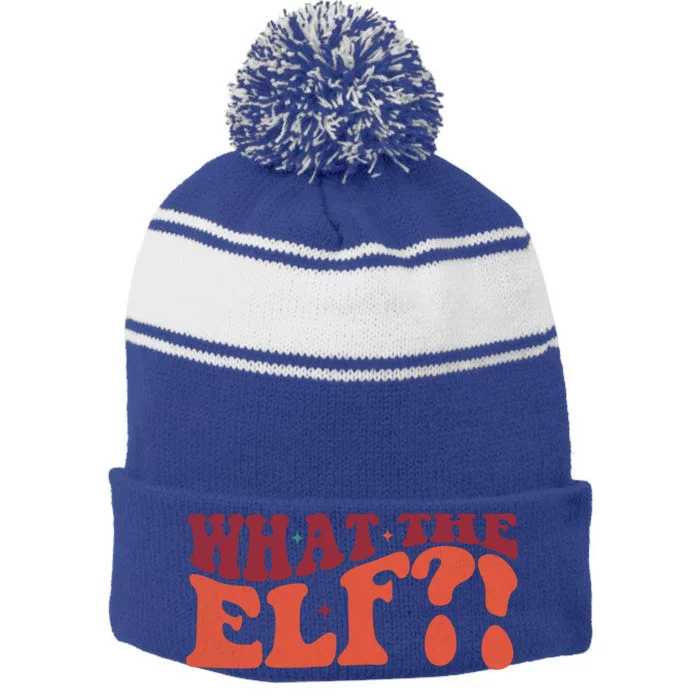 What The Elf Funny Holiday Christmas Gift Stripe Pom Pom Beanie