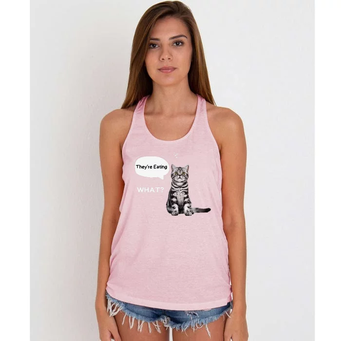 What They’Re Eating The Dogs They’Re Eating The Cats Pets Women's Knotted Racerback Tank