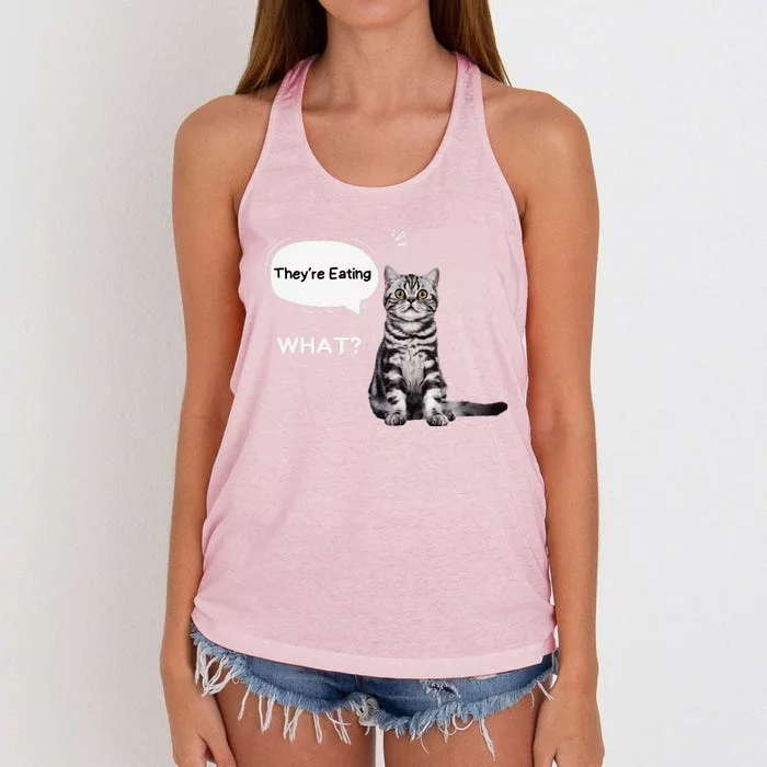 What They’Re Eating The Dogs They’Re Eating The Cats Pets Women's Knotted Racerback Tank