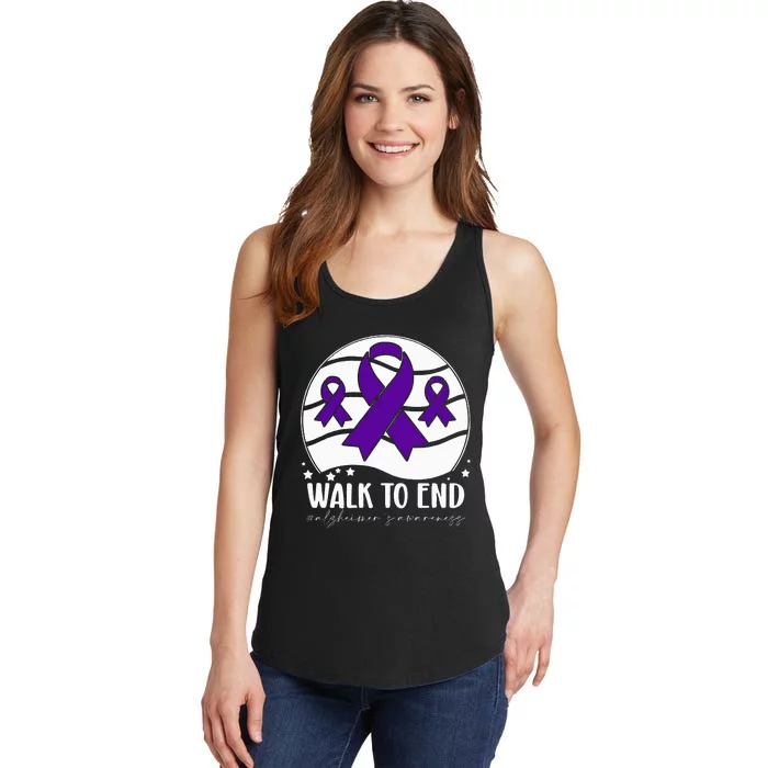 Walk To EndAlzheimer's Awareness ribbon Ladies Essential Tank