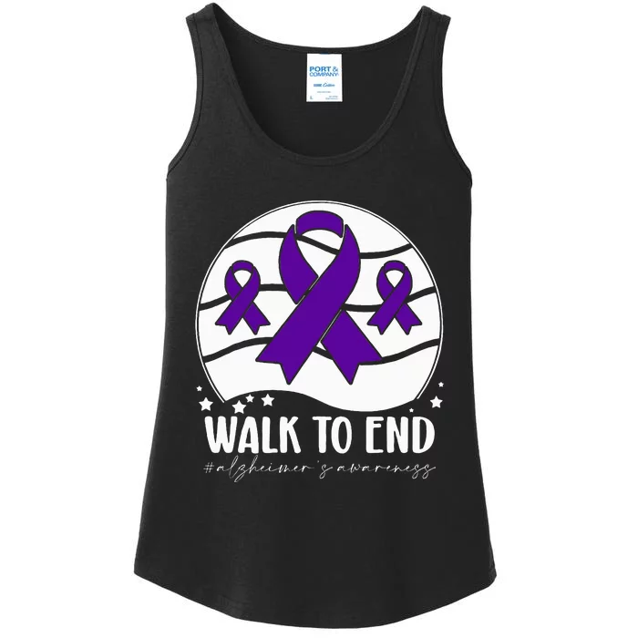 Walk To EndAlzheimer's Awareness ribbon Ladies Essential Tank