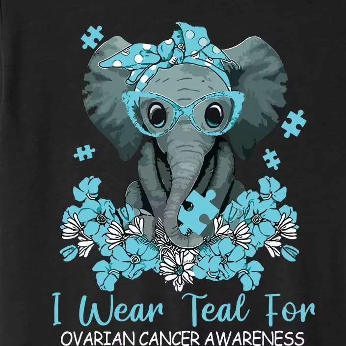 Women Teal Elephant I Wear Teal For Ovarian Cancer Awareness ChromaSoft Performance T-Shirt