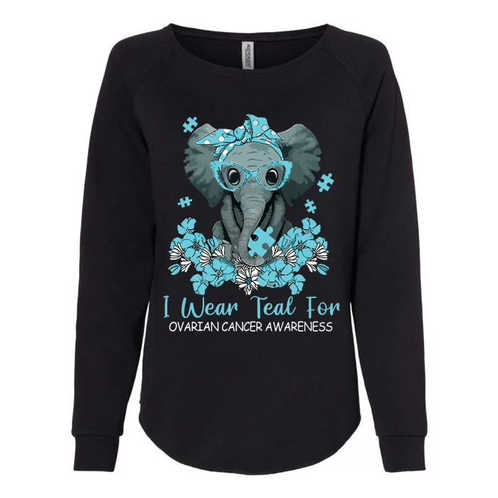 Women Teal Elephant I Wear Teal For Ovarian Cancer Awareness Womens California Wash Sweatshirt