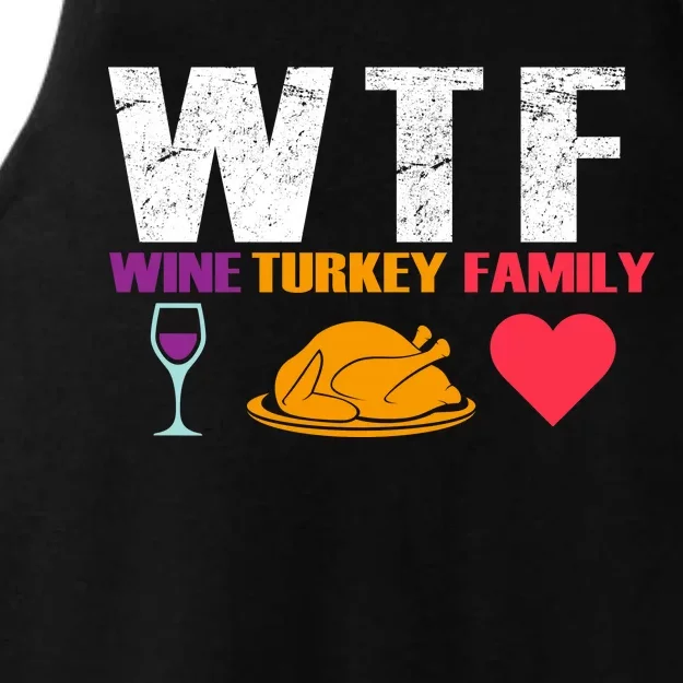 WTF Wine Turkey Family Thanksgiving Ladies Tri-Blend Wicking Tank