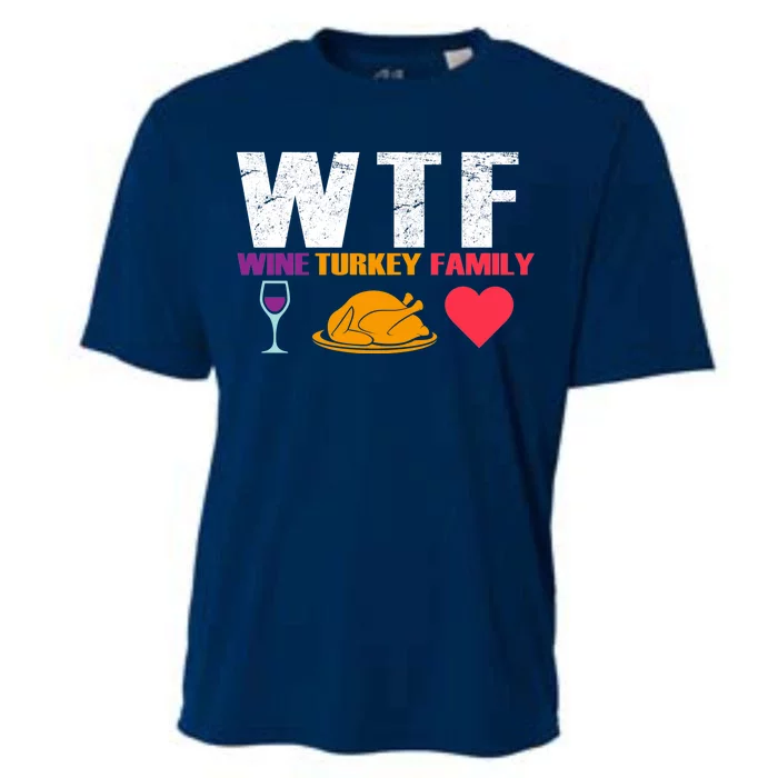 WTF Wine Turkey Family Thanksgiving Cooling Performance Crew T-Shirt