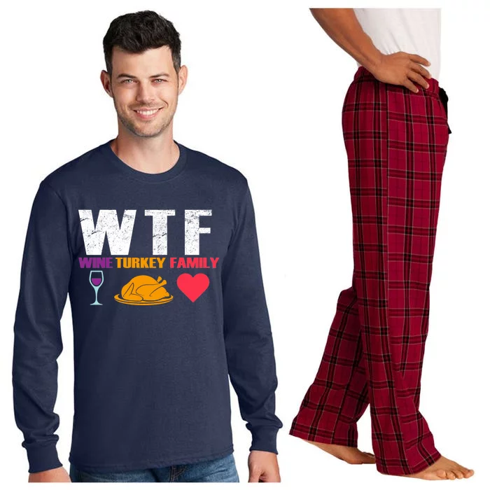 WTF Wine Turkey Family Thanksgiving Long Sleeve Pajama Set