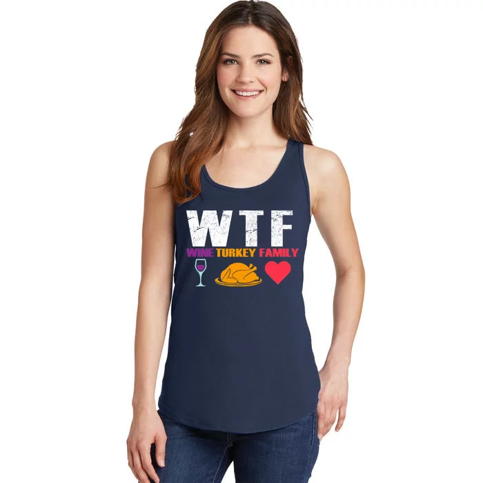 WTF Wine Turkey Family Thanksgiving Ladies Essential Tank