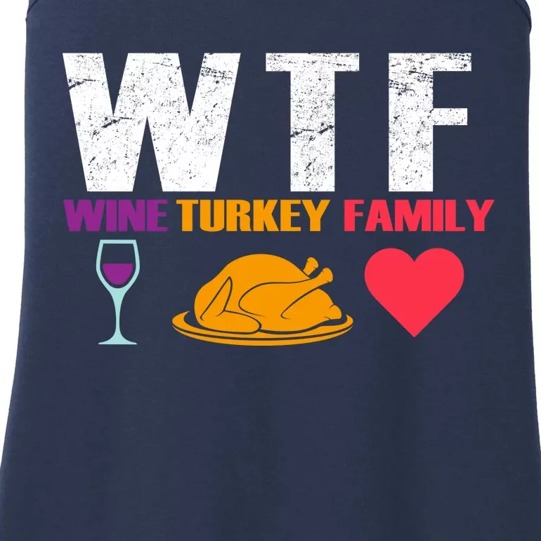 WTF Wine Turkey Family Thanksgiving Ladies Essential Tank