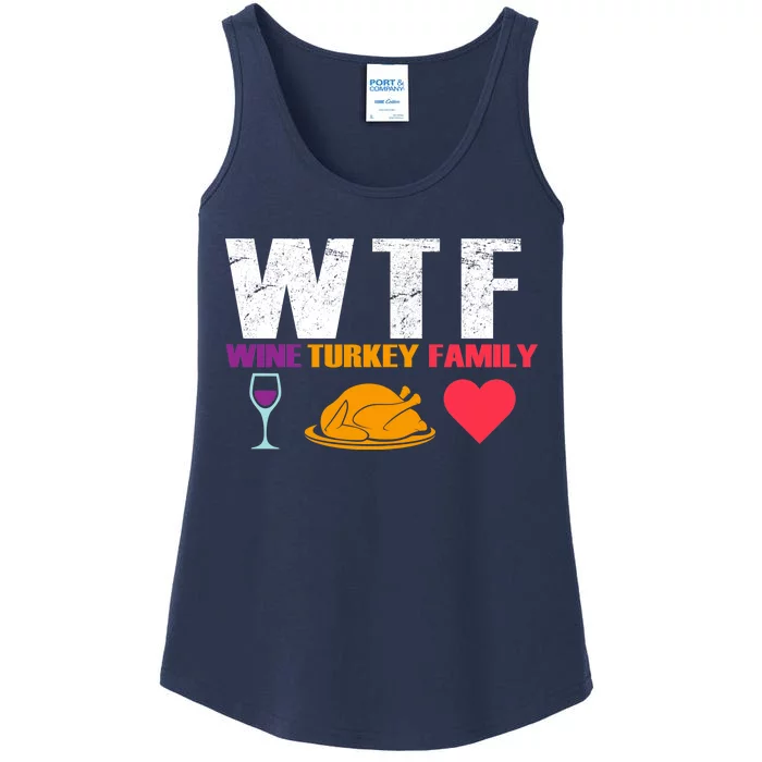 WTF Wine Turkey Family Thanksgiving Ladies Essential Tank