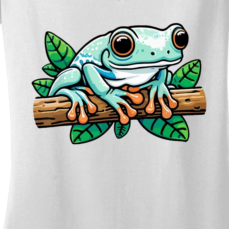 Whites Tree Frog Lover Australian Green Tree Frog Women's V-Neck T-Shirt